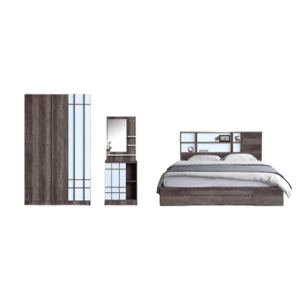 ชุดห้องนอน + ที่นอน PVC 6 ฟุต WISDOM DESIGN FURNITURE รุ่น NANA-S สี มอคค่า/ขาว ลิ้นชักท้ายเตียง_0